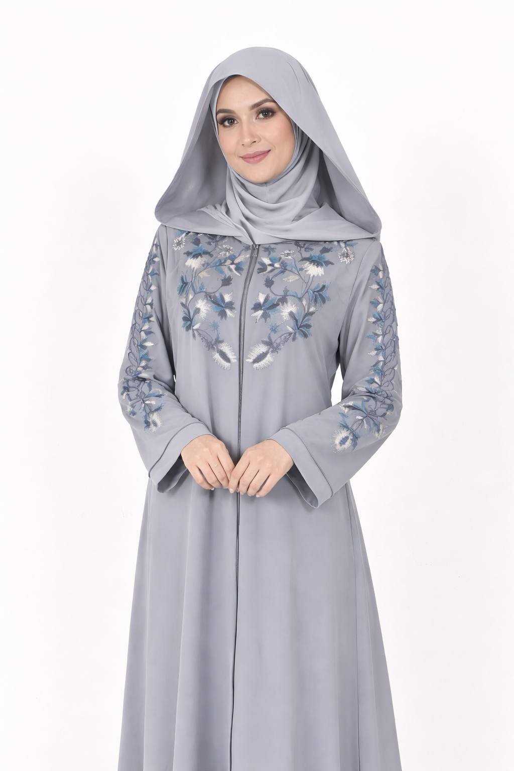 Stormy Weather Garden Embroidered Hooded Zip Abaya
