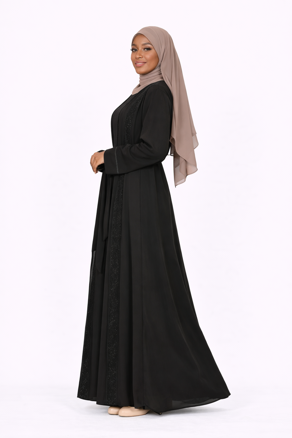 Stone Embellished 2 Piece Abaya with Belt - Tap Shoe