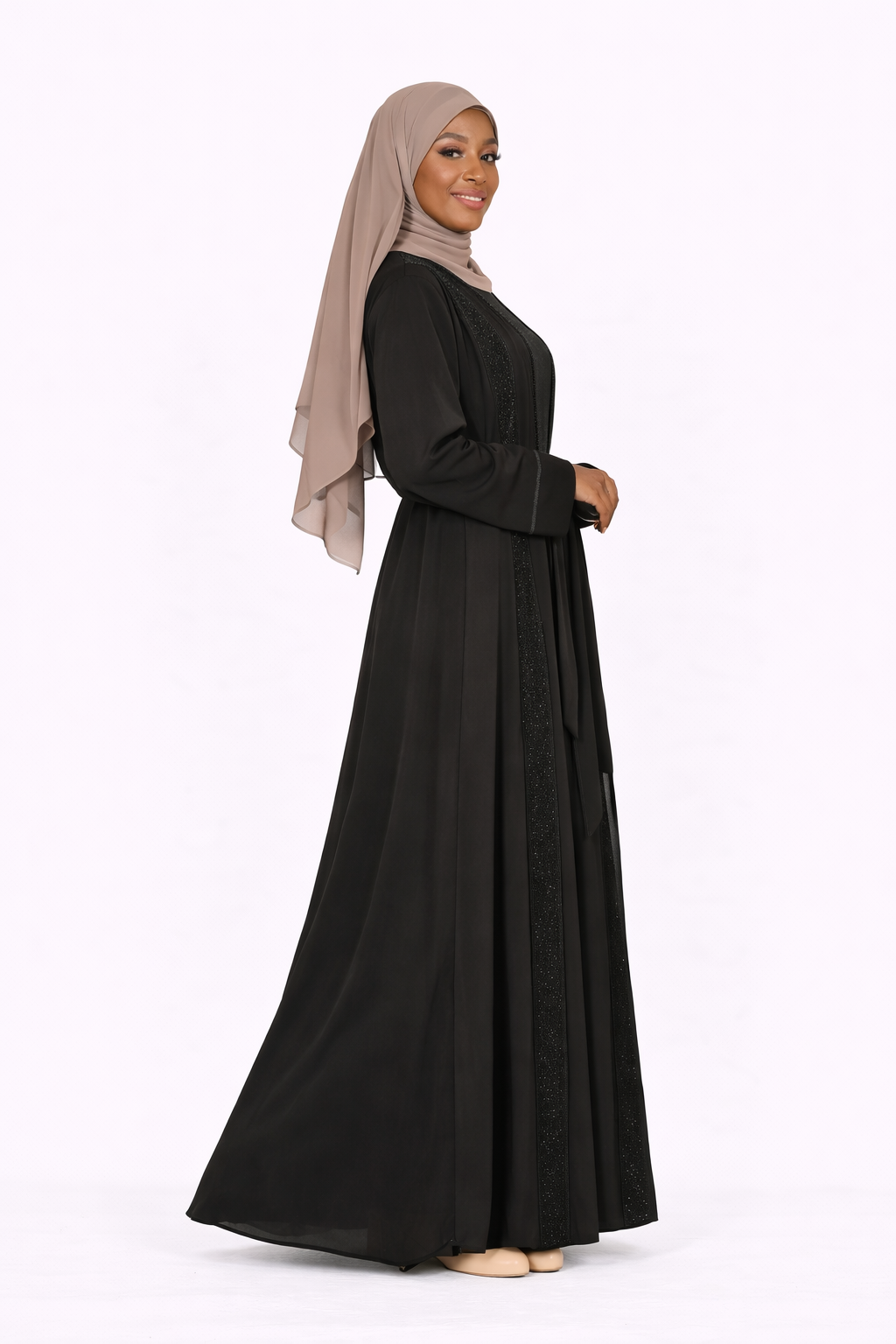 Stone Embellished 2 Piece Abaya with Belt - Tap Shoe