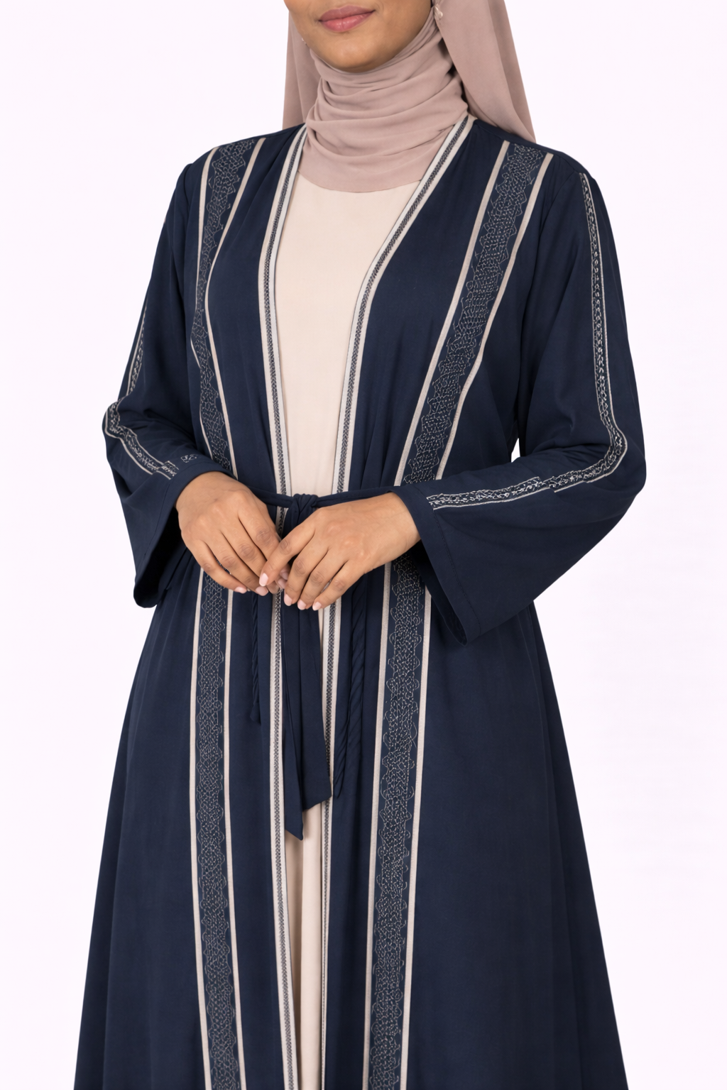 Stone Embellished 2 Piece Abaya with Belt - Dress Blues