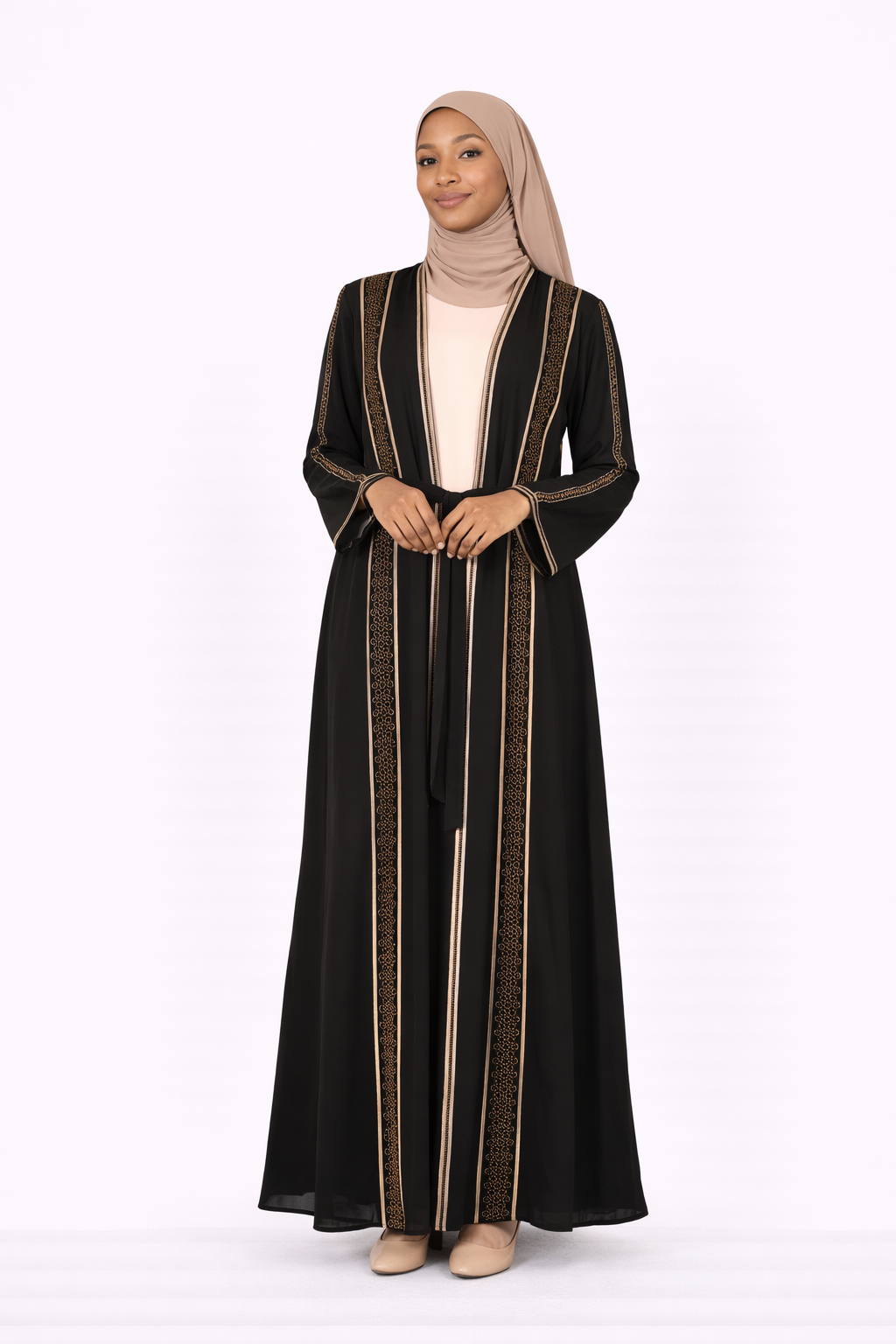 Stone Embellished 2 Piece Abaya with Belt - Tap Shoe