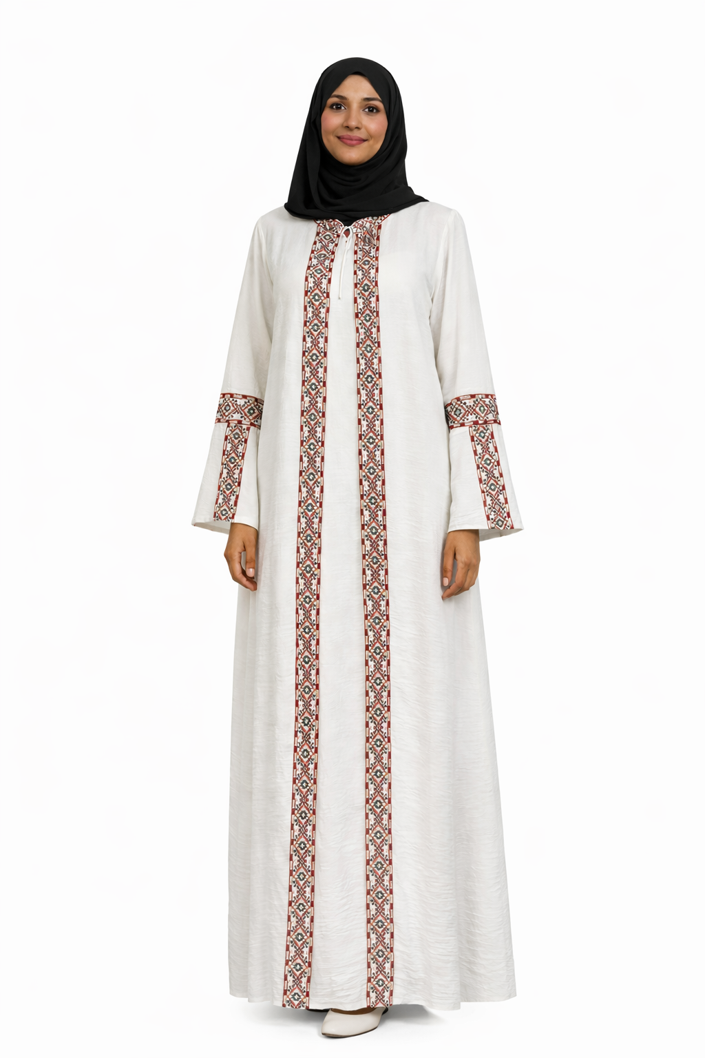 3 Piece Abaya with Embroidered Trim and Stone Detail - Lava Falls
