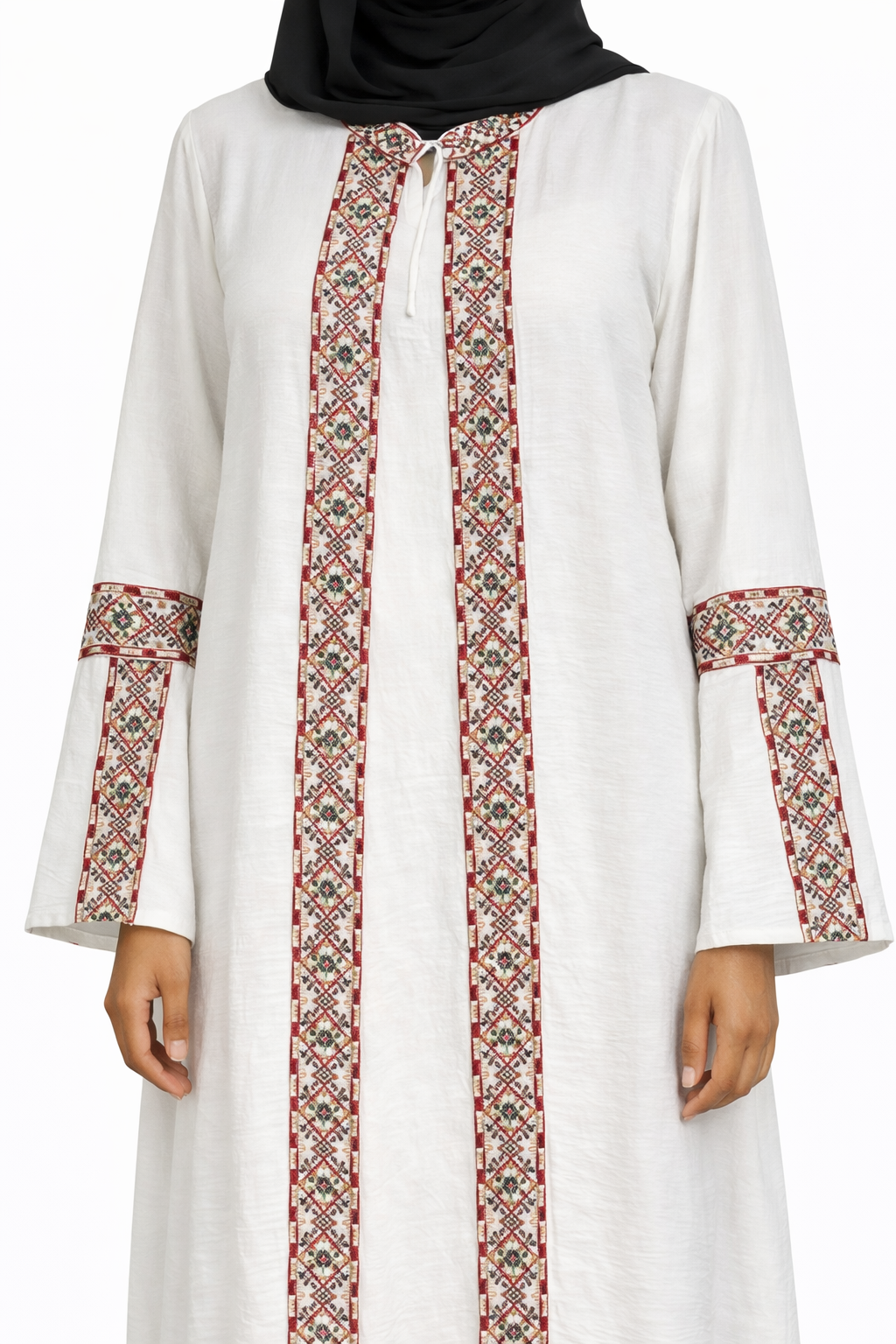 3 Piece Abaya with Embroidered Trim and Stone Detail - Lava Falls