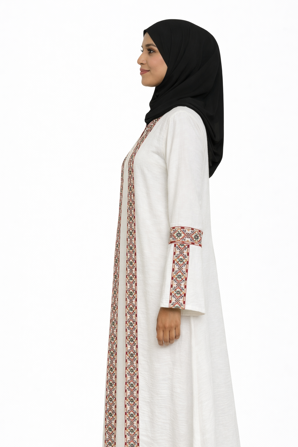 3 Piece Abaya with Embroidered Trim and Stone Detail - Lava Falls