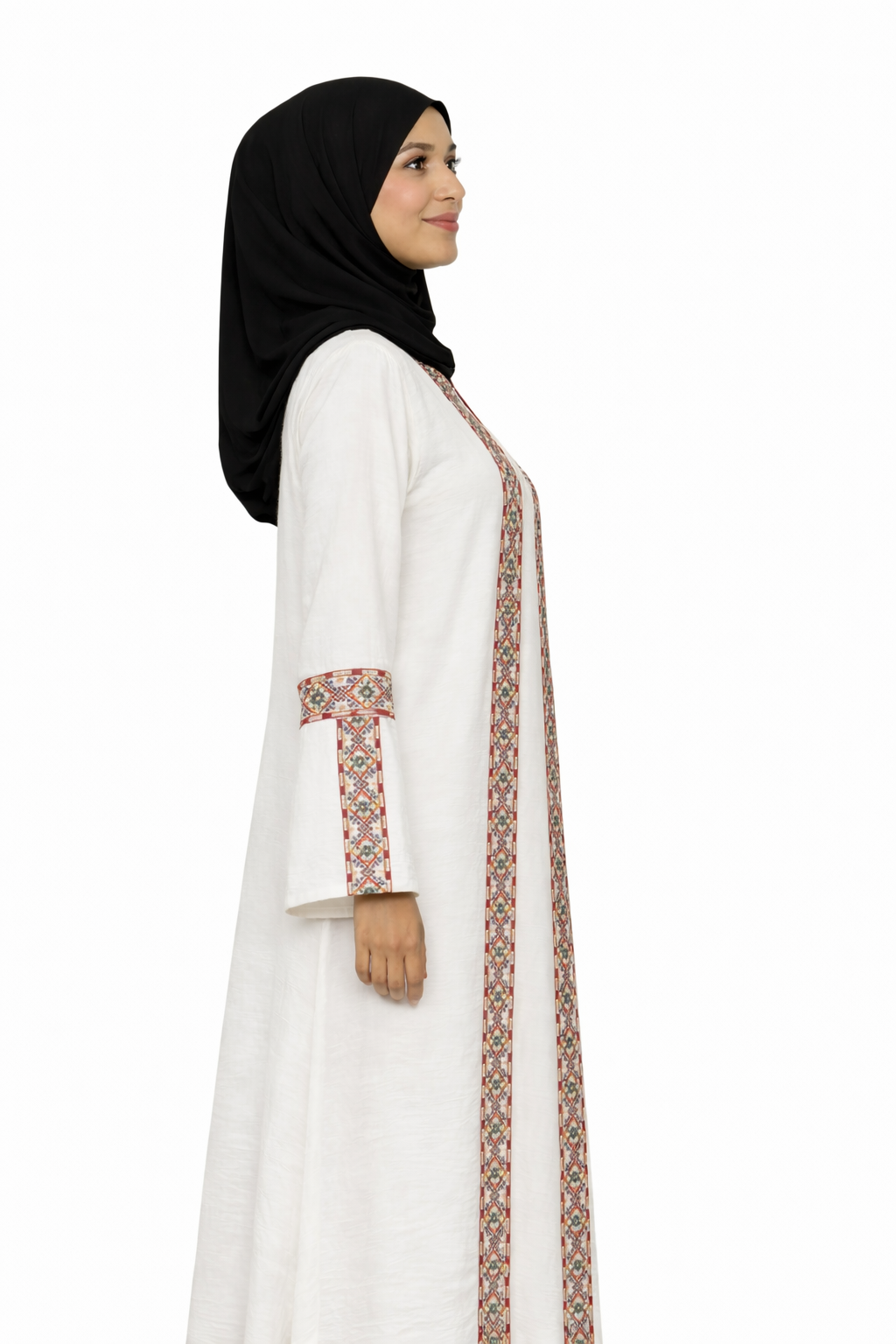 3 Piece Abaya with Embroidered Trim and Stone Detail - Lava Falls