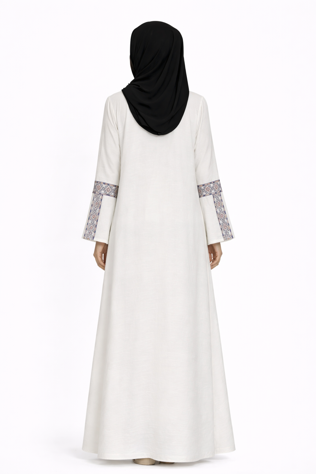3 Piece Abaya with Embroidered Trim and Stone Detail - Blue Opal