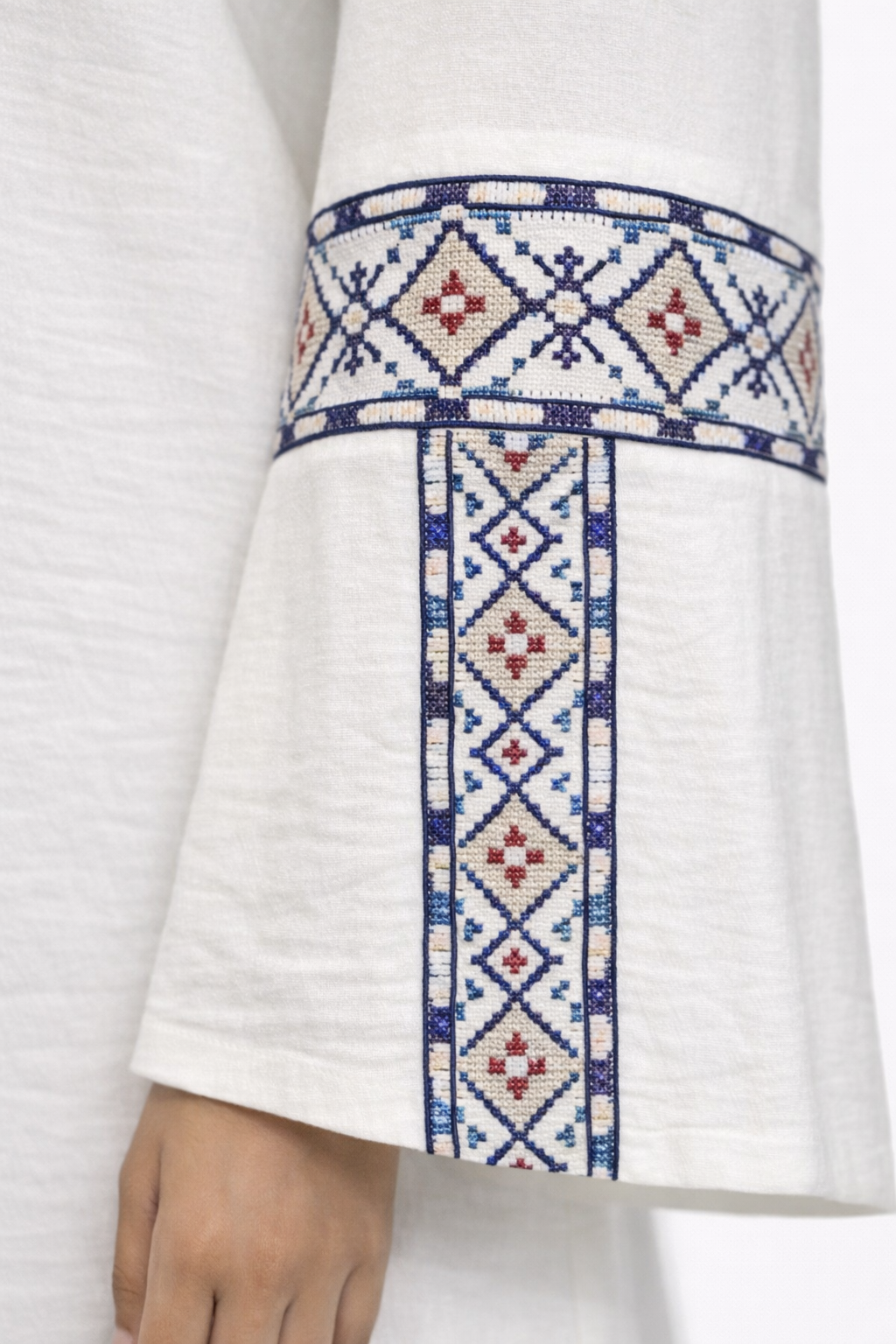 3 Piece Abaya with Embroidered Trim and Stone Detail - Blue Opal