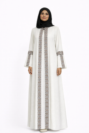 3 Piece Abaya with Embroidered Trim and Stone Detail - Bit of Blue