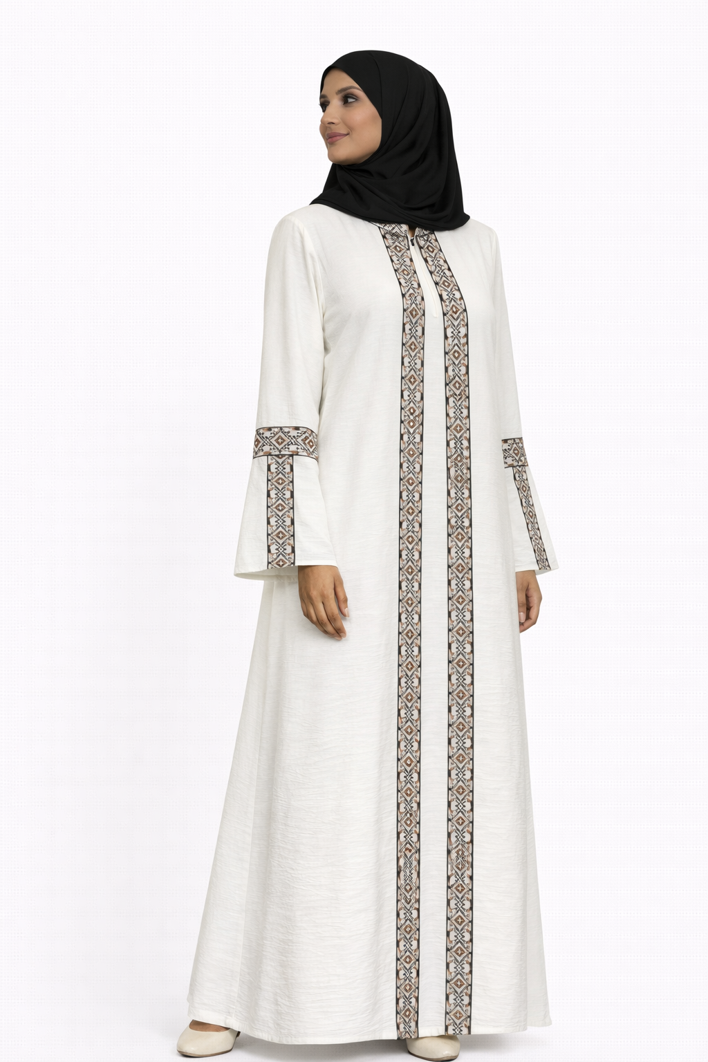 3 Piece Abaya with Embroidered Trim and Stone Detail - Bit of Blue