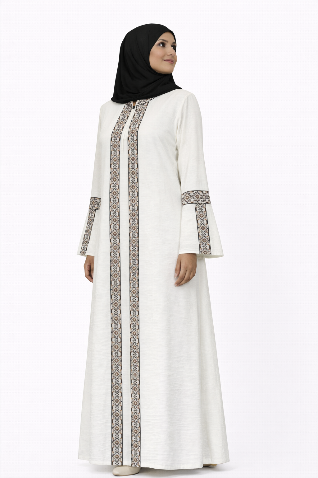 3 Piece Abaya with Embroidered Trim and Stone Detail - Bit of Blue