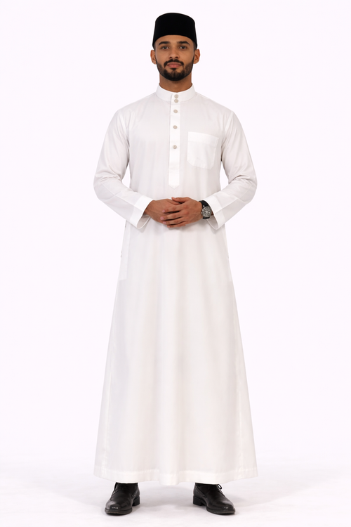 AL-Azka Premium White Thobe with Signature Square Buttons