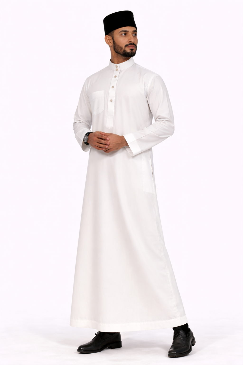 AL-Azka Premium White Thobe with Signature Square Buttons