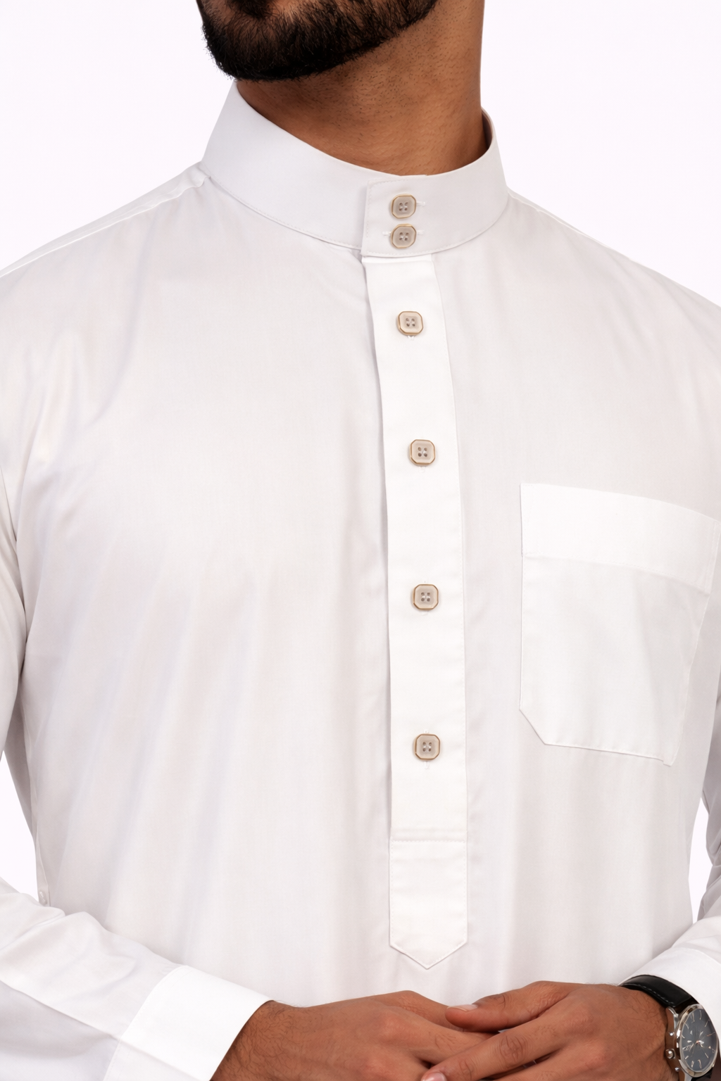 AL-Azka Premium White Thobe with Signature Square Buttons