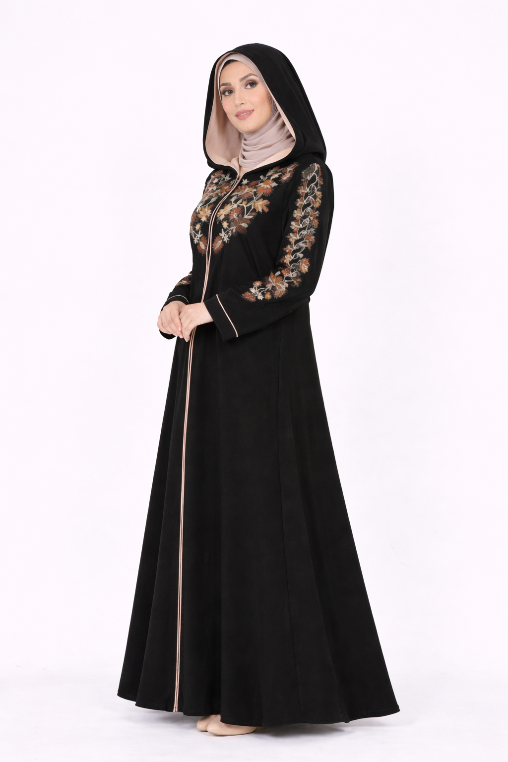 Anthracite Garden Embroidered Hooded Zip Abaya