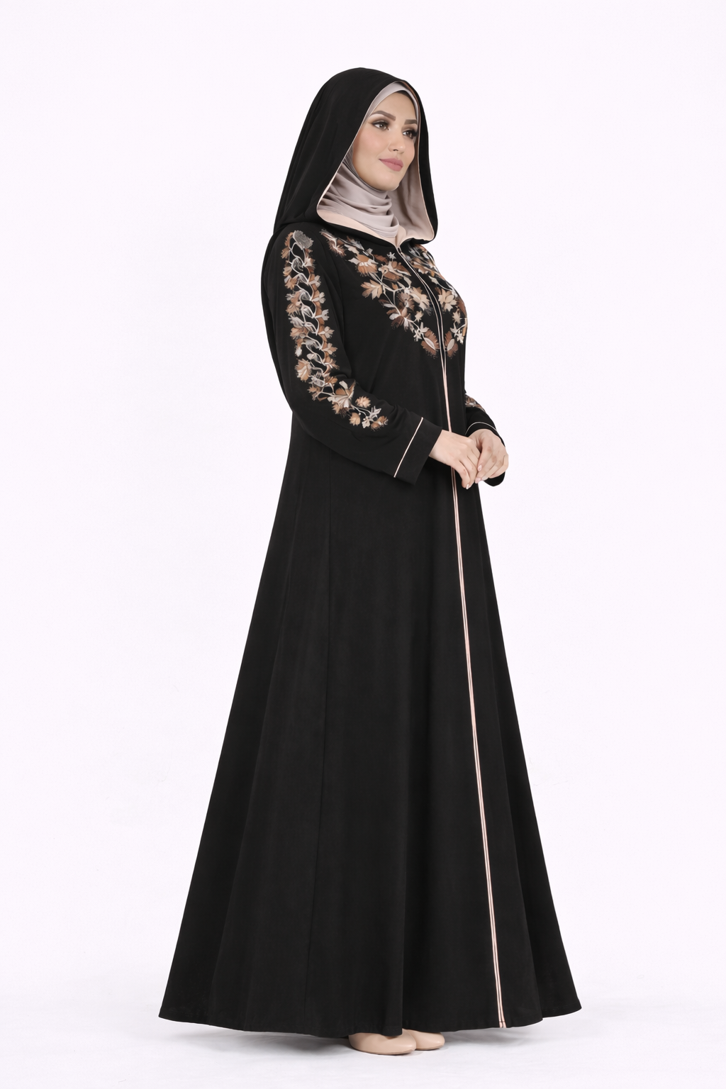 Anthracite Garden Embroidered Hooded Zip Abaya