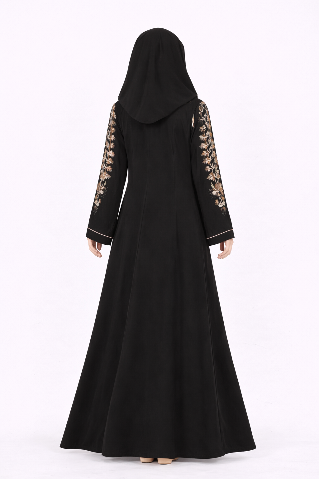 Anthracite Garden Embroidered Hooded Zip Abaya