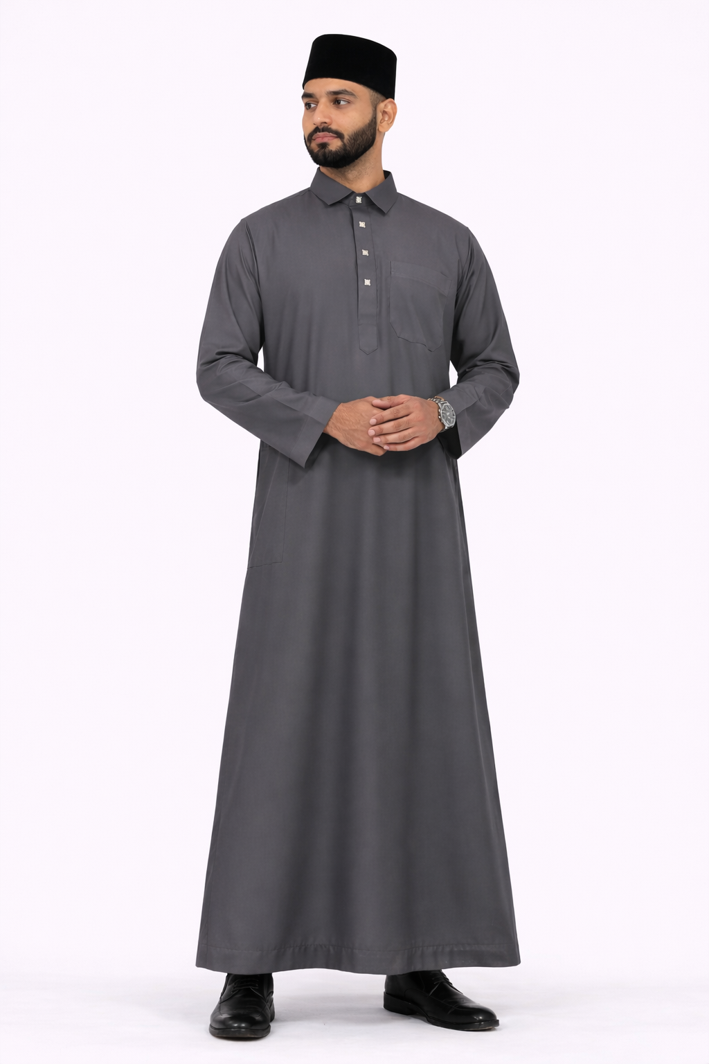 AL-Azka Premium City Sky Thobe with Signature Square Buttons