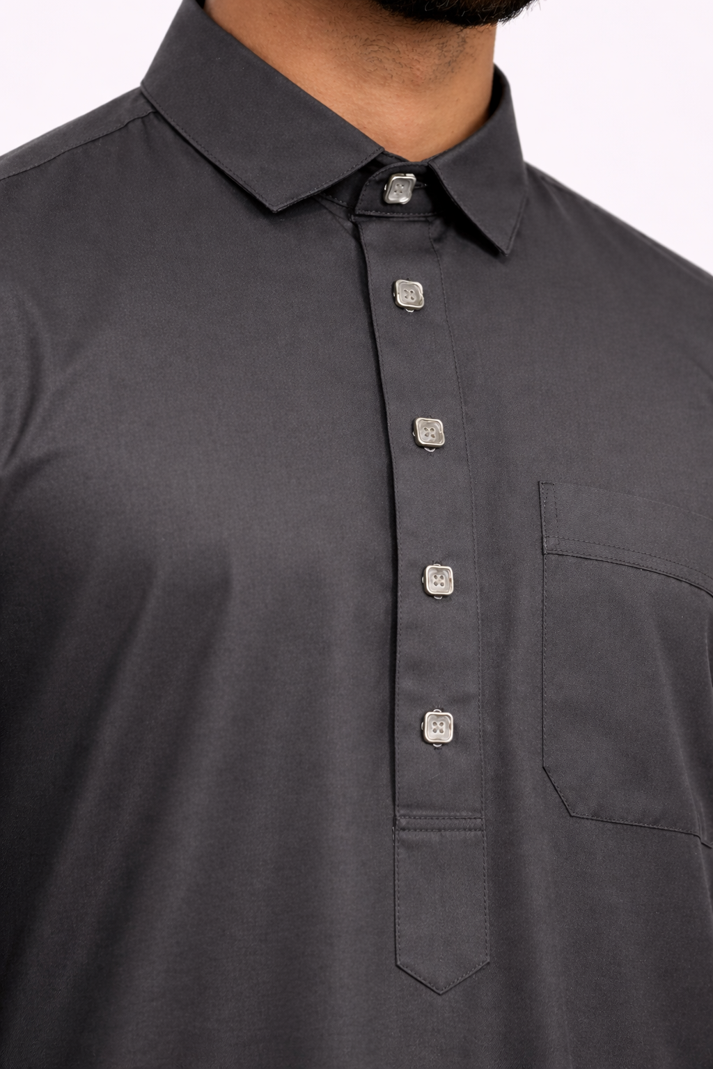 AL-Azka Premium City Sky Thobe with Signature Square Buttons