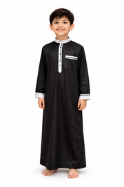 Al-Azka Boys Tap Shoe Thobe with Contrast Collar & Double Stripe Pocket Detail
