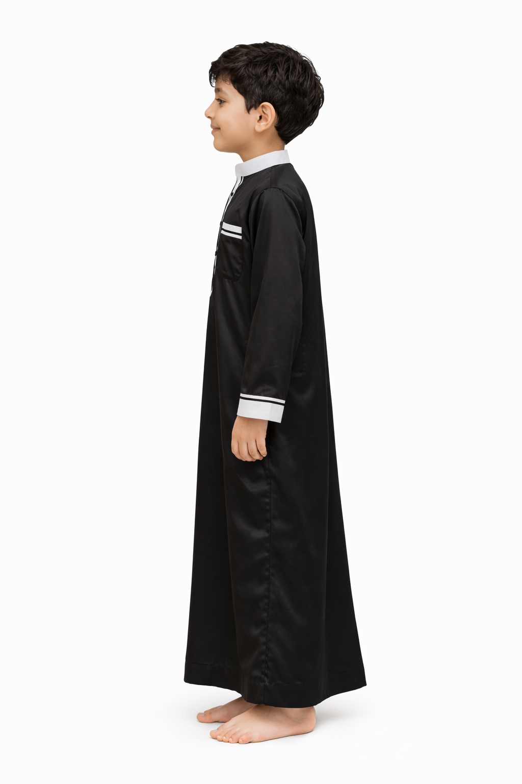 Al-Azka Boys Tap Shoe Thobe with Contrast Collar & Double Stripe Pocket Detail