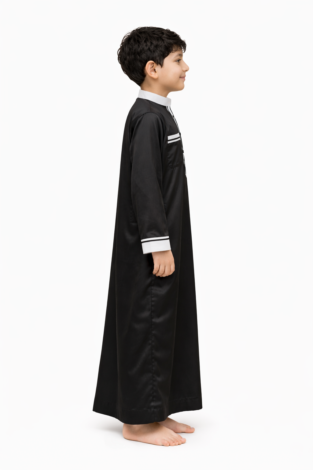 Al-Azka Boys Tap Shoe Thobe with Contrast Collar & Double Stripe Pocket Detail