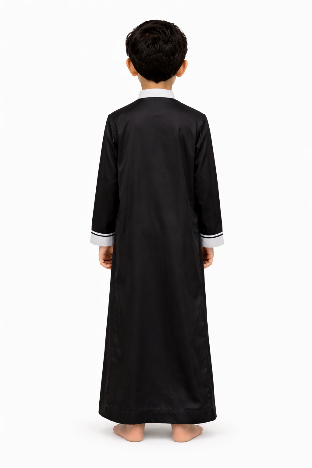 Al-Azka Boys Tap Shoe Thobe with Contrast Collar & Double Stripe Pocket Detail