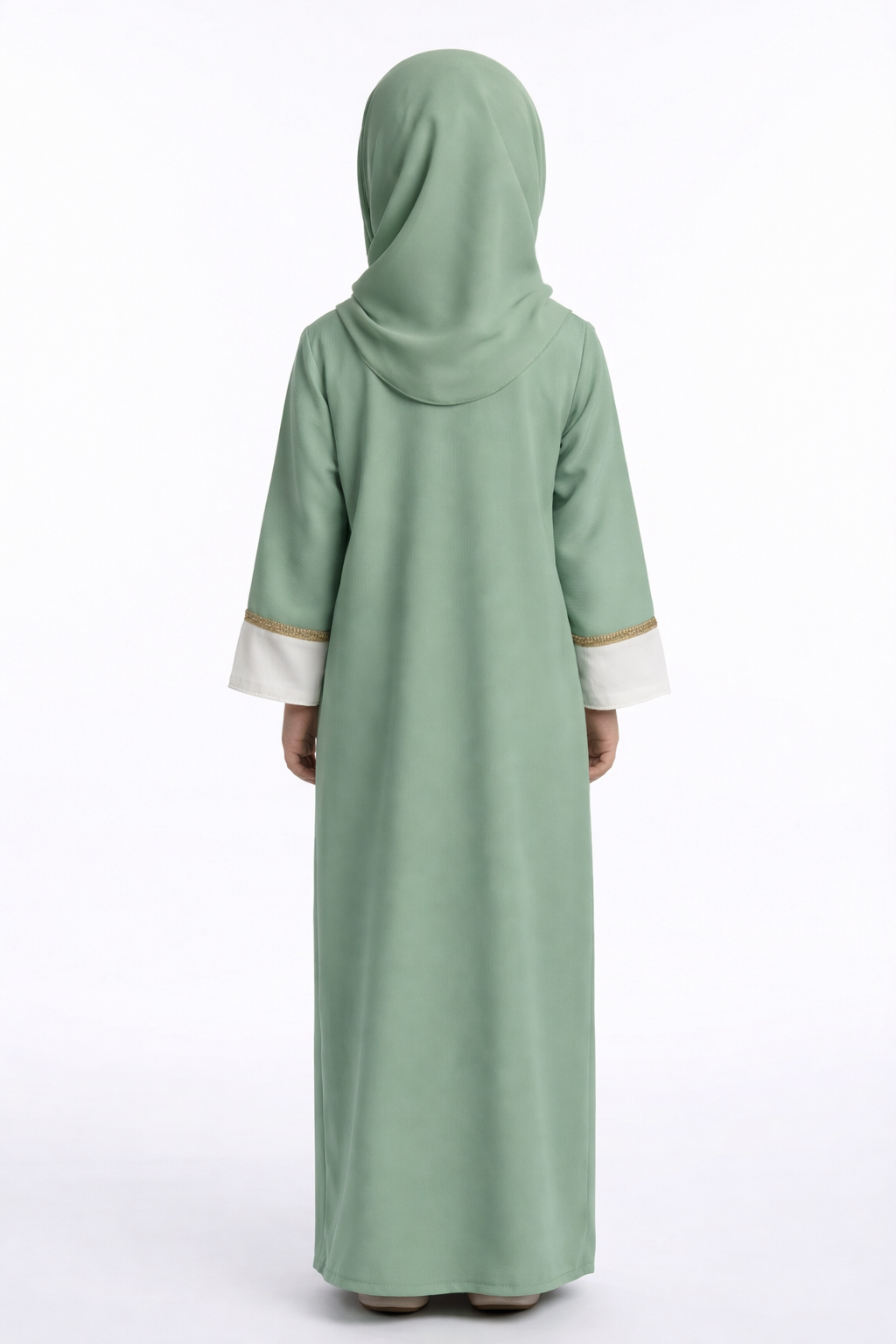 Bery Green Elegant Open Abaya with Gold Trim Detailing