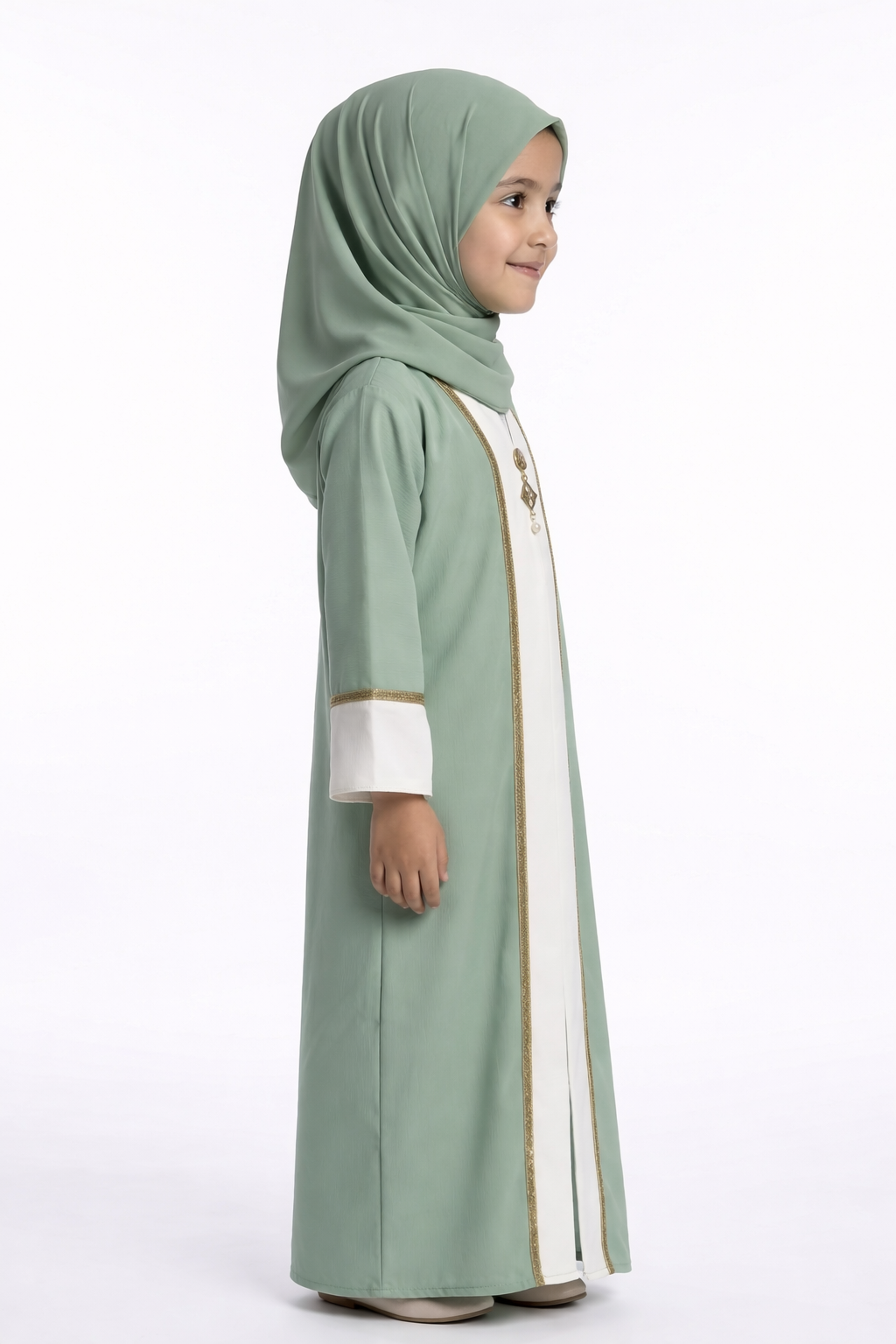 Bery Green Elegant Open Abaya with Gold Trim Detailing