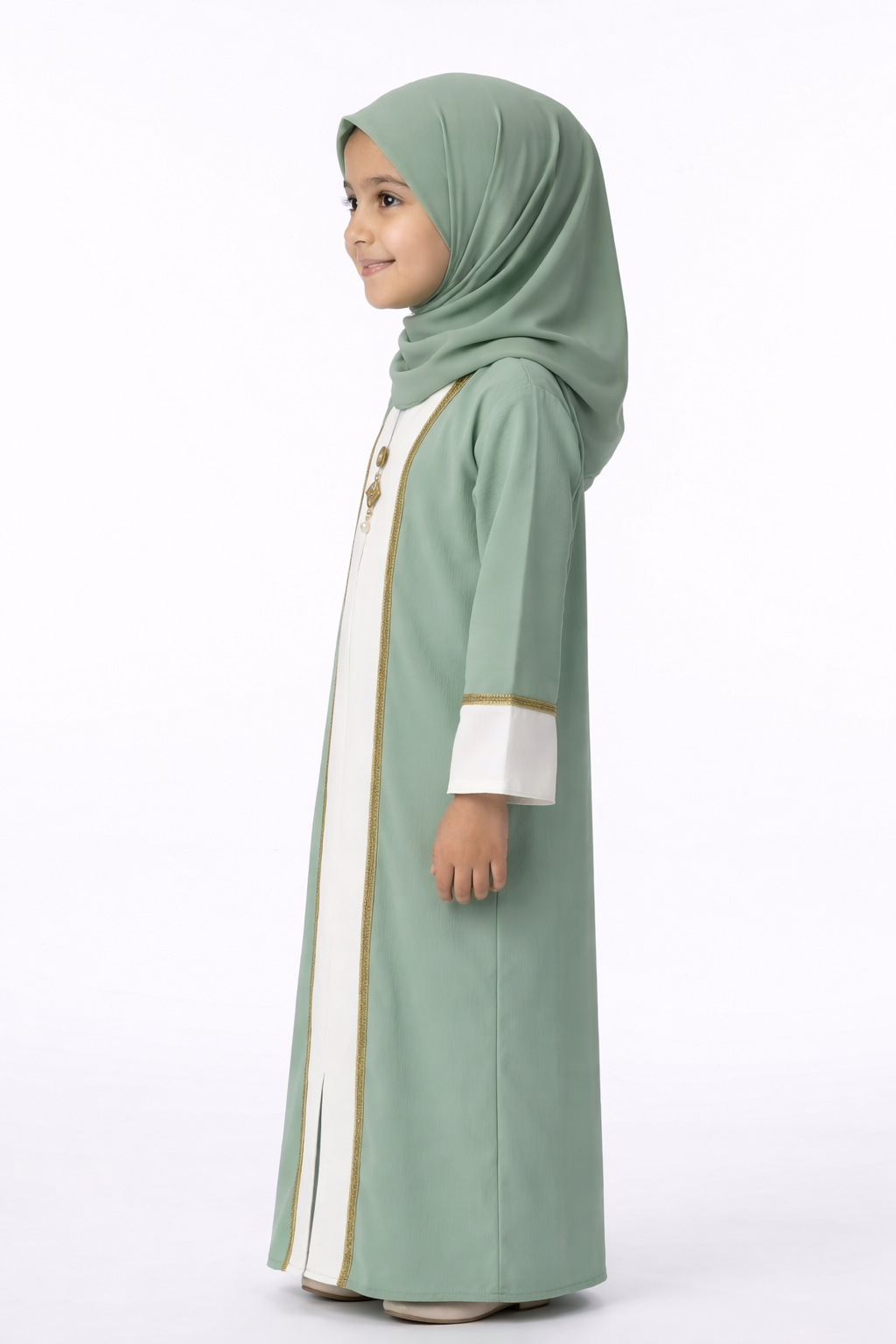 Bery Green Elegant Open Abaya with Gold Trim Detailing