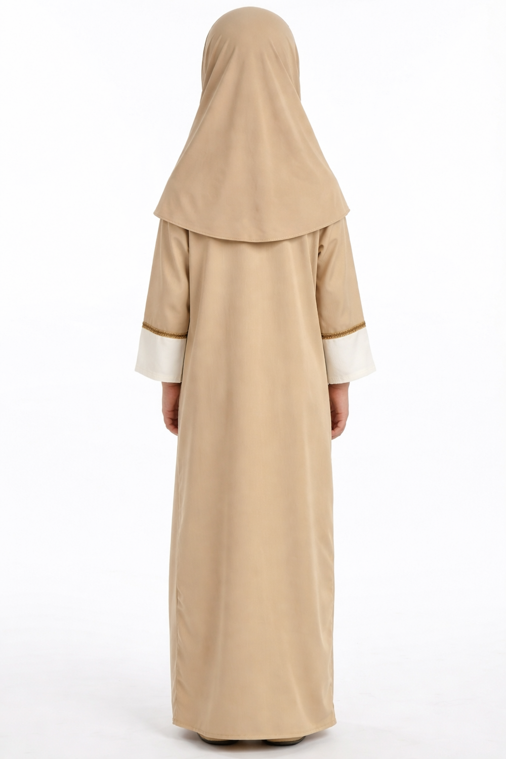 Abbey Stone Girls Elegant Open Abaya with Gold Trim Detailing
