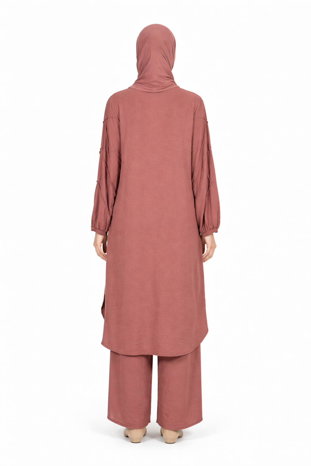 Mesa Rose Textured Modest Longline Tunic & Wide-Leg Pants Set