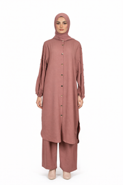 Mesa Rose Textured Modest Longline Tunic & Wide-Leg Pants Set