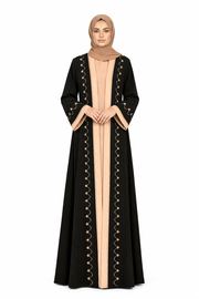 Tap Shoe Two-Tone Embroidered Trim Open Abaya