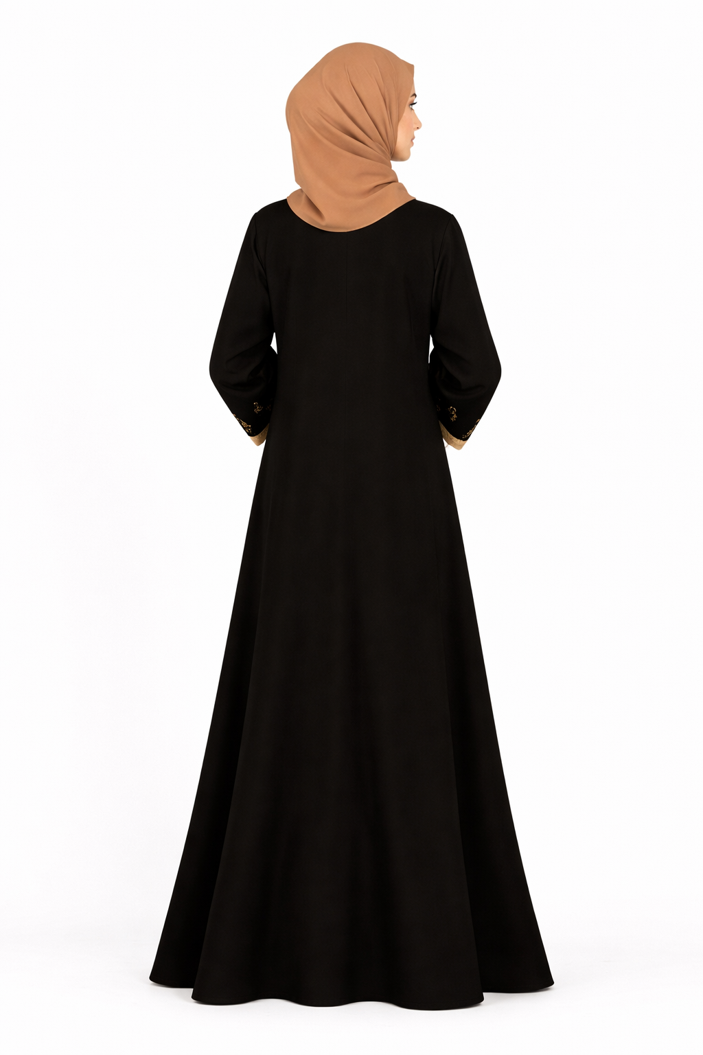 Tap Shoe Two-Tone Embroidered Trim Open Abaya