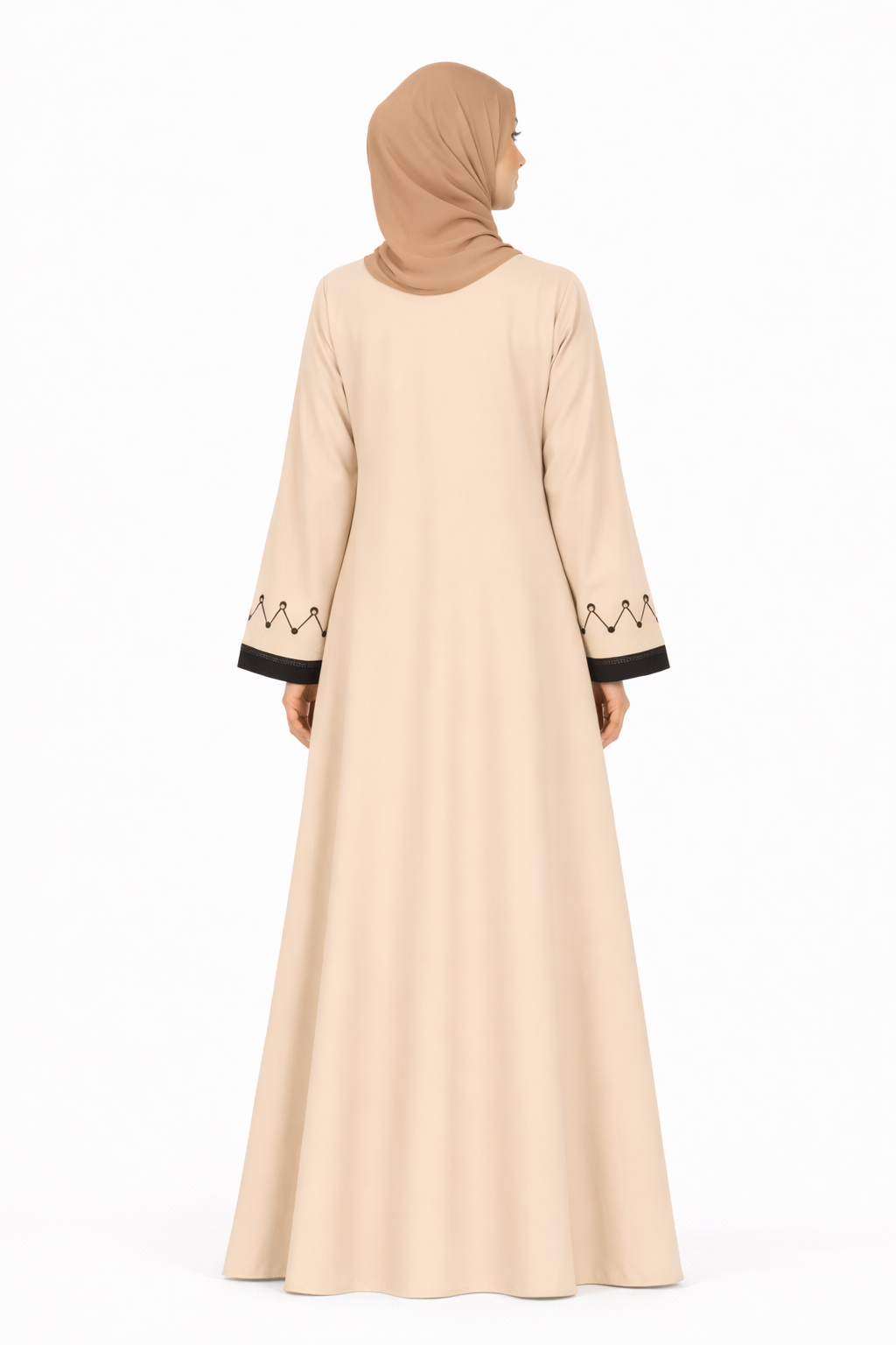 Cloud Cream Two-Tone Embroidered Trim Open Abaya