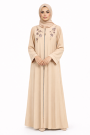 Lark Front-Zip Abaya with Delicate Floral Beaded Details