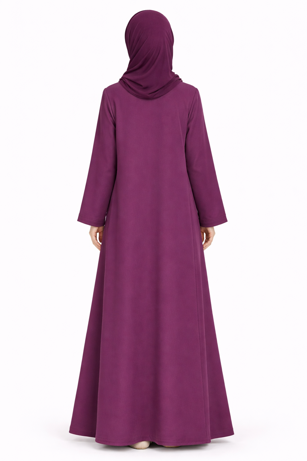 Plum Purple Elegant Hidden-Zip Abaya with Geometric Beaded Detailing