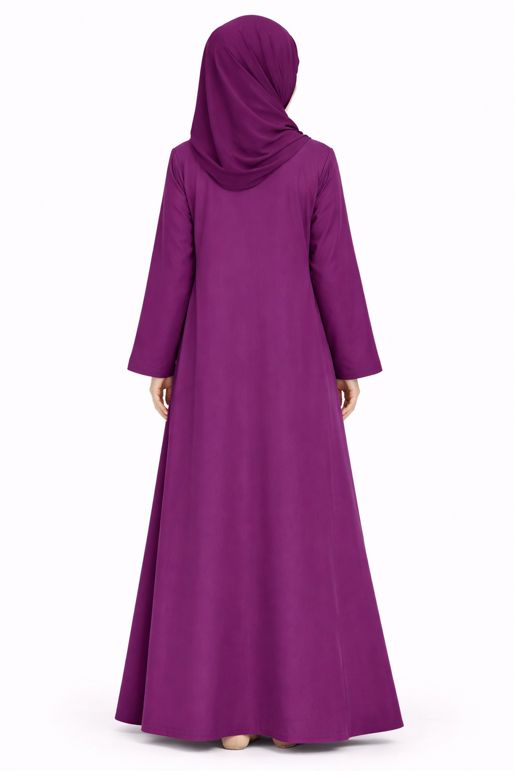 Grape Royale Hidden-Zip Abaya with Elegant Embroidered Leaf Bead Detailing