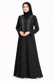 Tap Shoe Front-Zip Abaya with Intricate Vertical Vine Beading