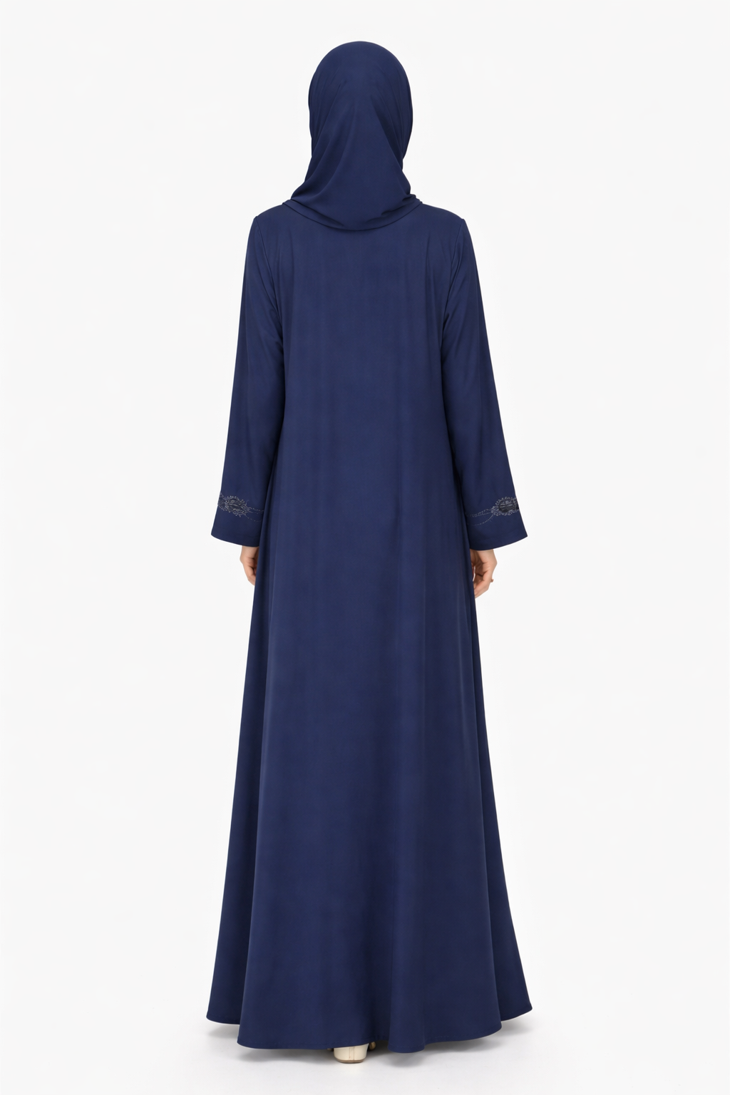 Maritime Blue Embellished Front-Zip Abaya with Beaded Sleeve Detail
