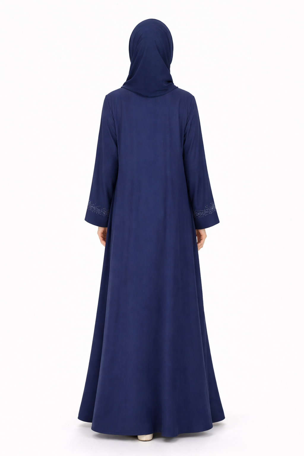 Maritime Blue Embellished Front-Zip Abaya with Floral Detailing