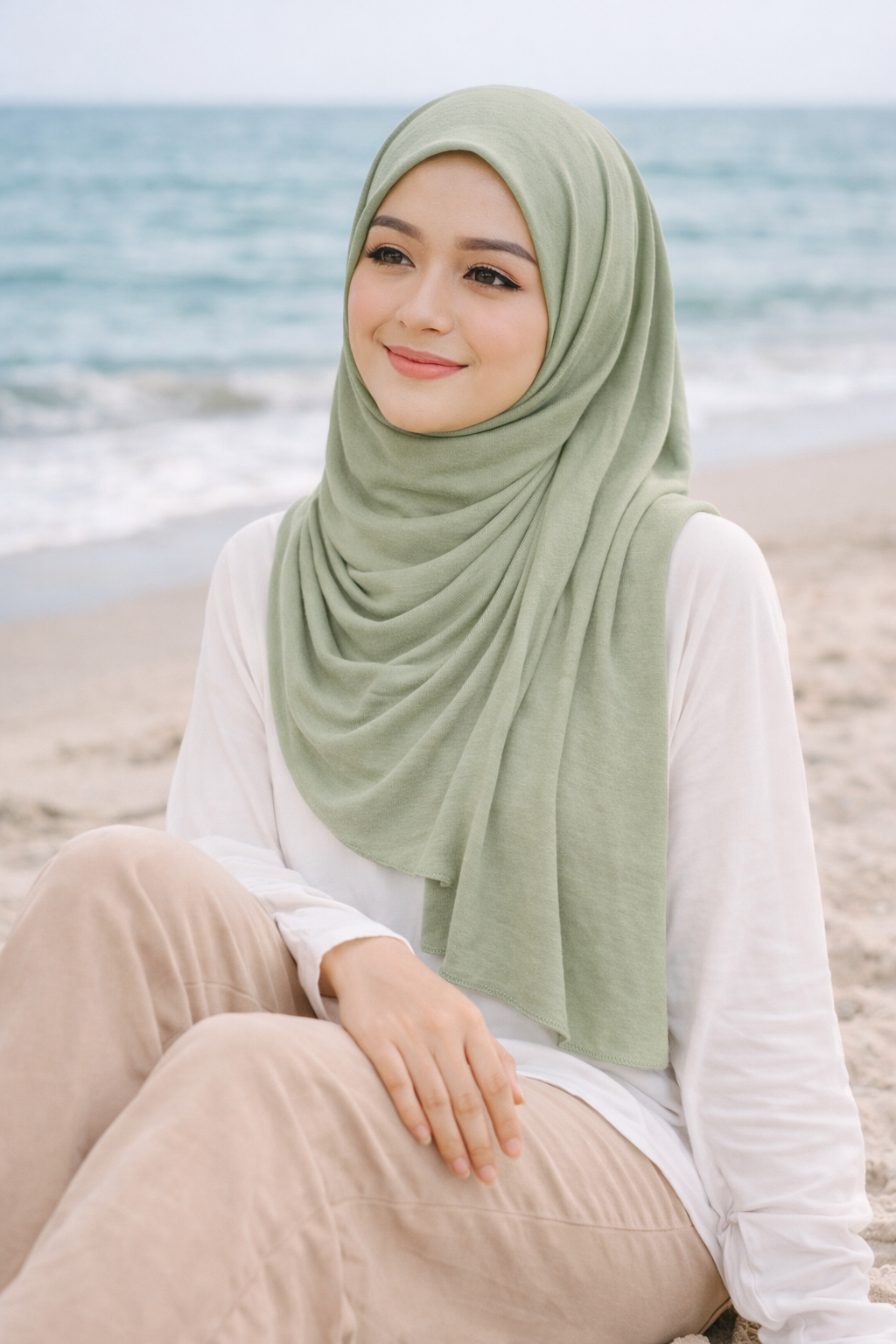 Iceberg Green Soft airflow fabric scarf with a subtle crinkle texture, perfect for daily modest wear.