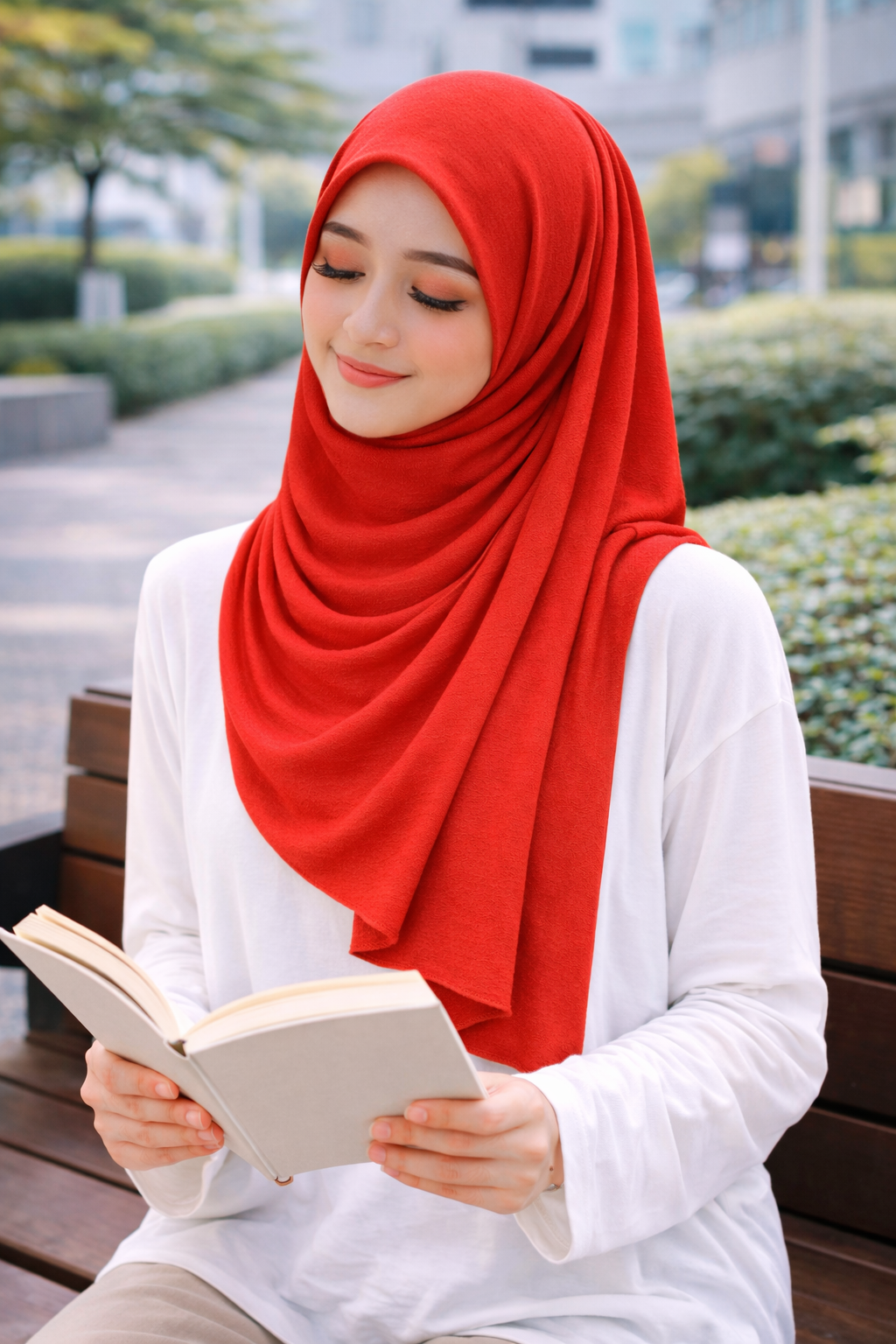 Crimson Soft airflow fabric scarf with a subtle crinkle texture, perfect for daily modest wear.