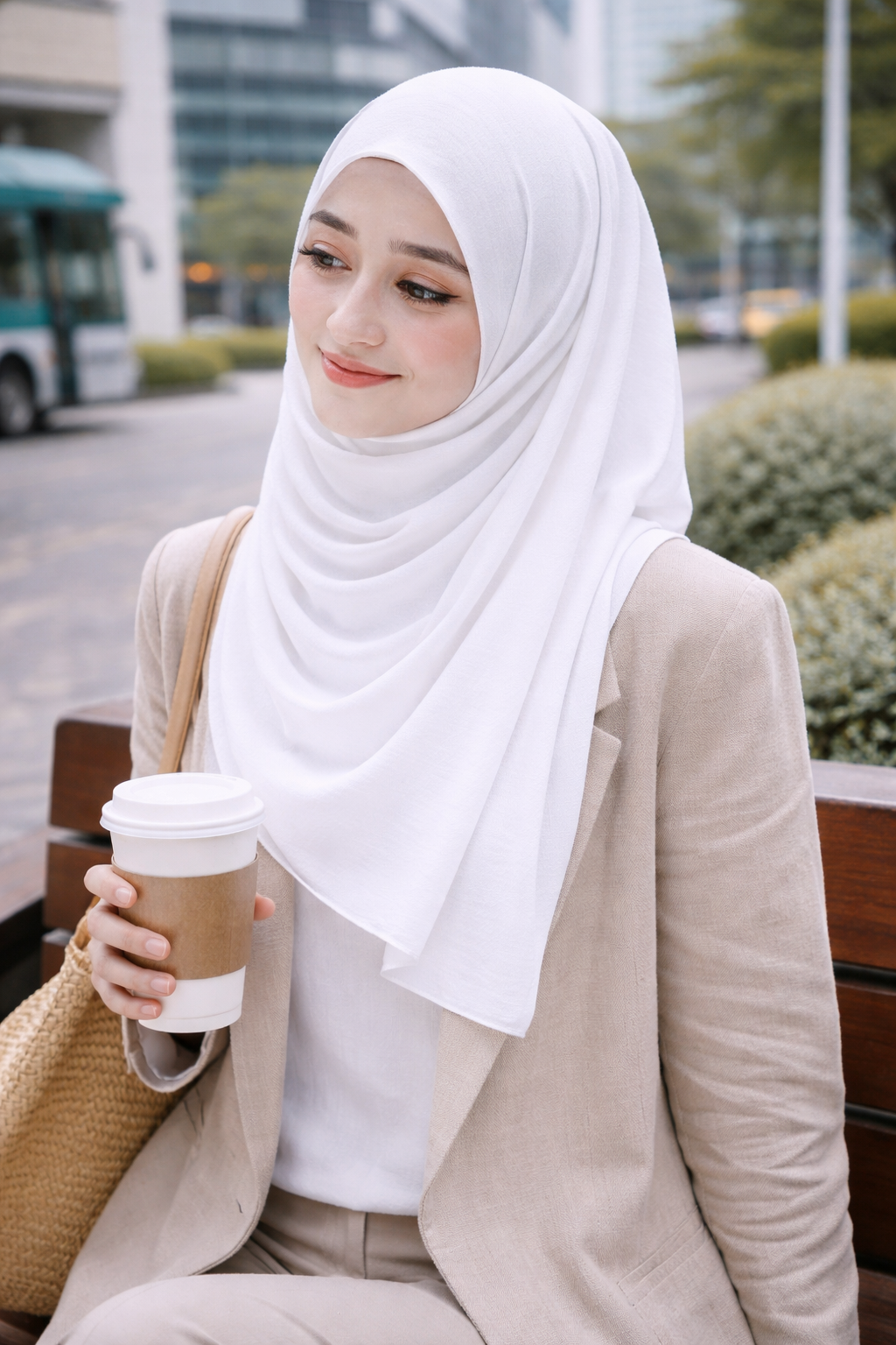 Brilliant White Soft airflow fabric scarf with a subtle crinkle texture, perfect for daily modest wear.