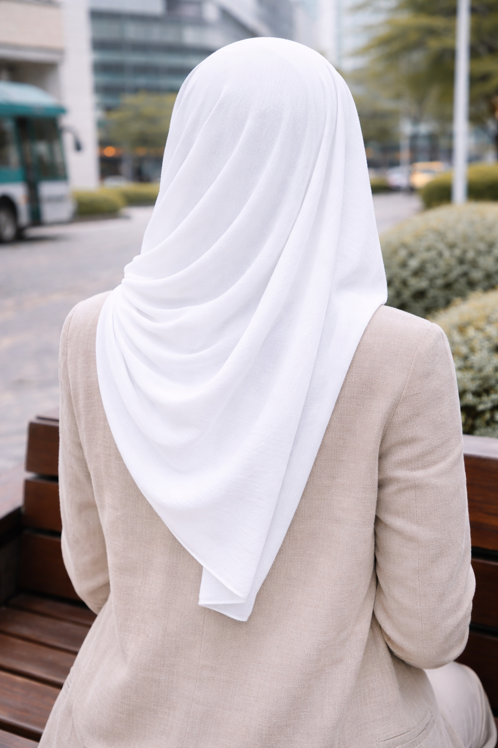 Brilliant White Soft airflow fabric scarf with a subtle crinkle texture, perfect for daily modest wear.