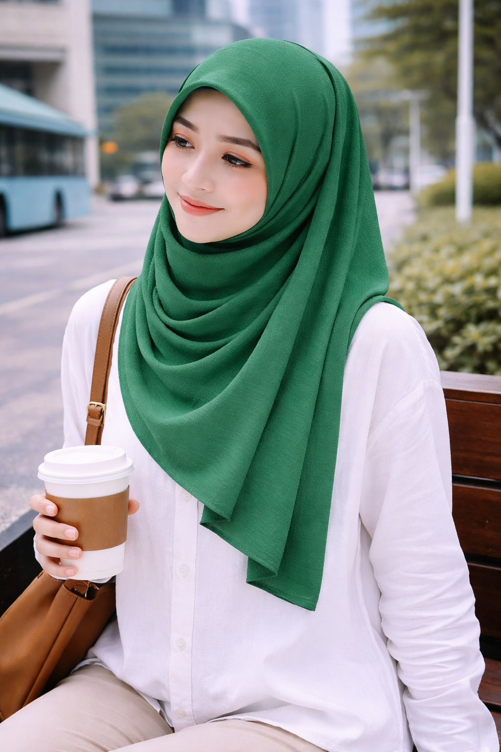 Green Tambourine Soft airflow fabric scarf with a subtle crinkle texture, perfect for daily modest wear.