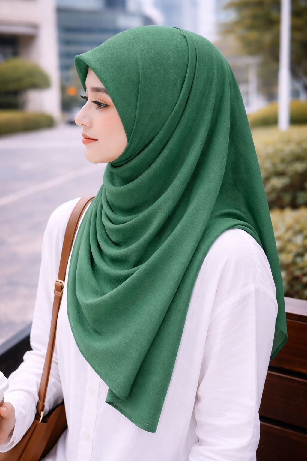 Green Tambourine Soft airflow fabric scarf with a subtle crinkle texture, perfect for daily modest wear.