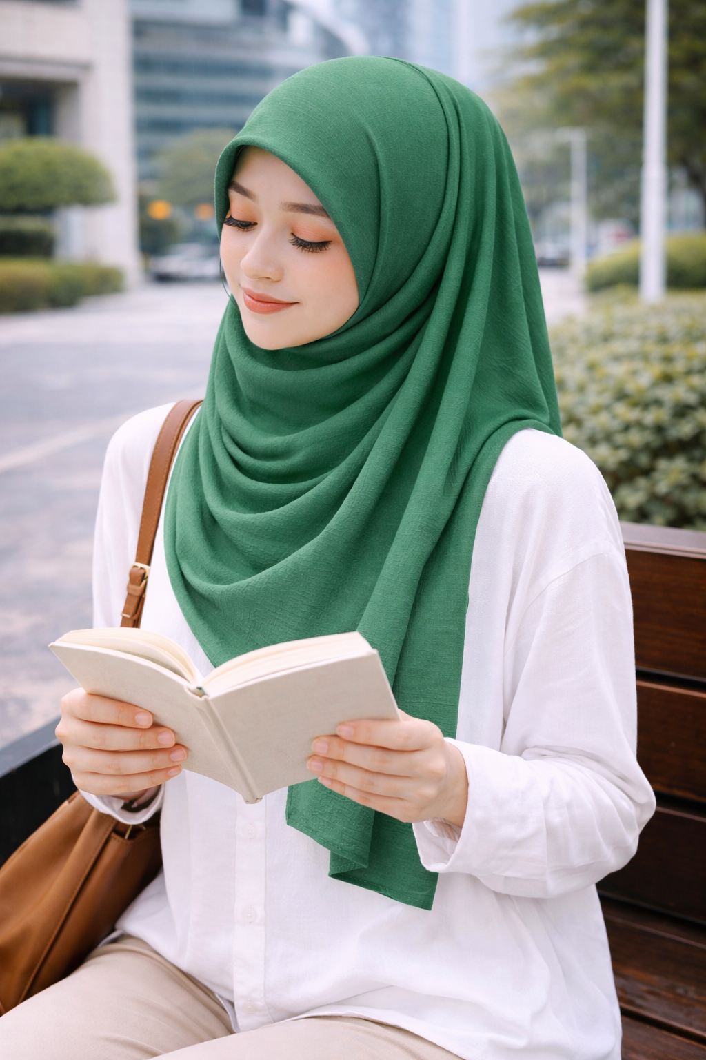 Green Tambourine Soft airflow fabric scarf with a subtle crinkle texture, perfect for daily modest wear.