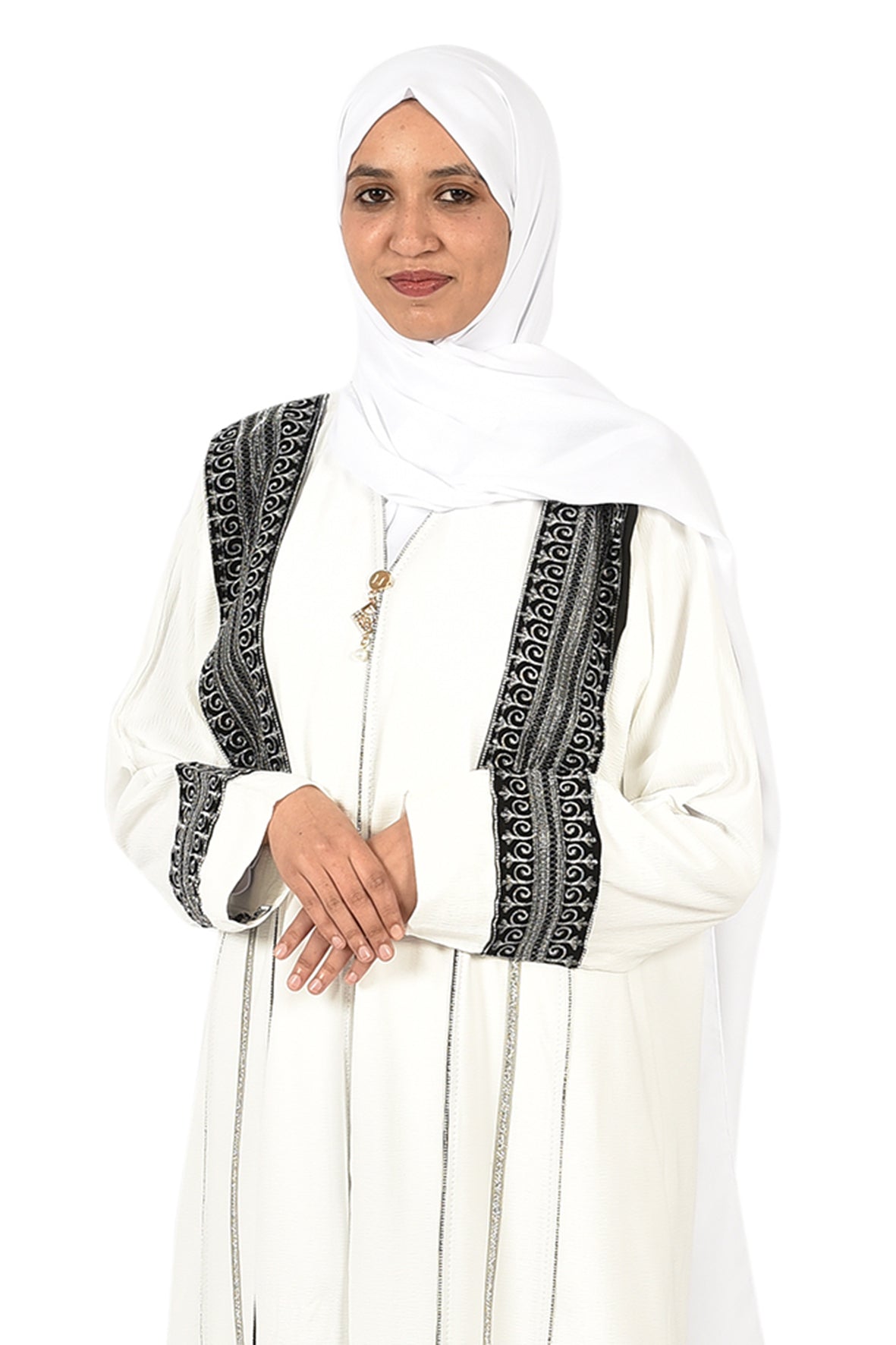 Elegant White Abaya with Black Embroidery - ladies abaya