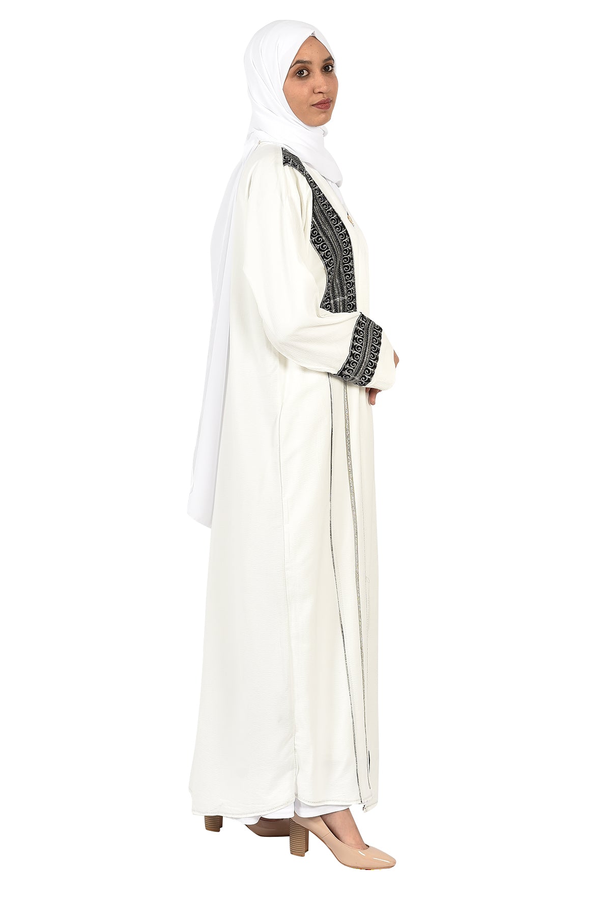 Elegant White Abaya with Black Embroidery - ladies abaya
